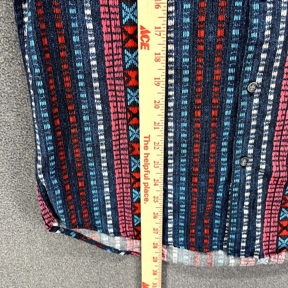 21 Men Shirt Small Blue‎ Red Button Down Classic Fit Short Sleeve Striped pocket - Picture 7 of 13